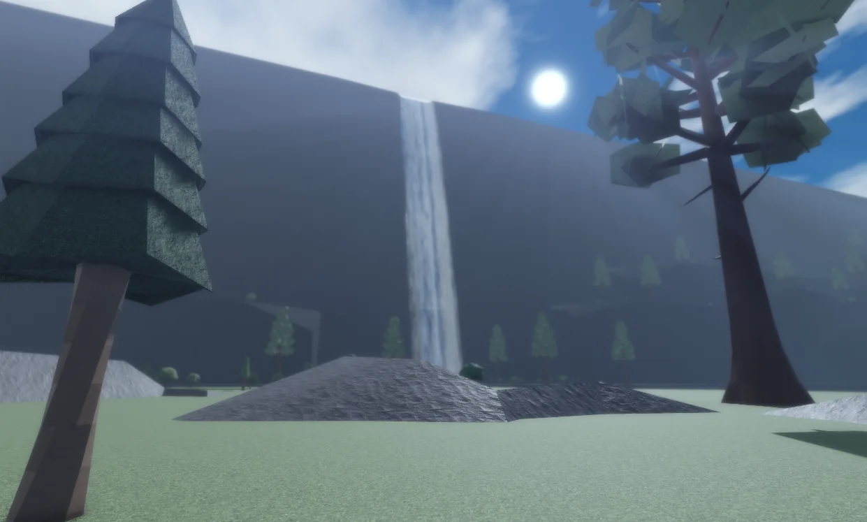 Waterfall landmark and forest terrain in Holst