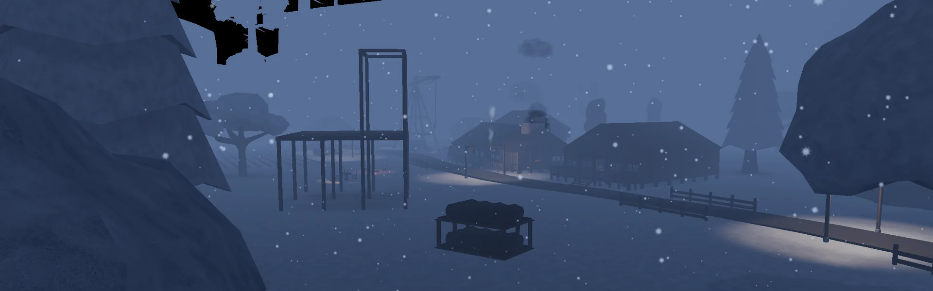 Snowfall over the Tundra settlement at night