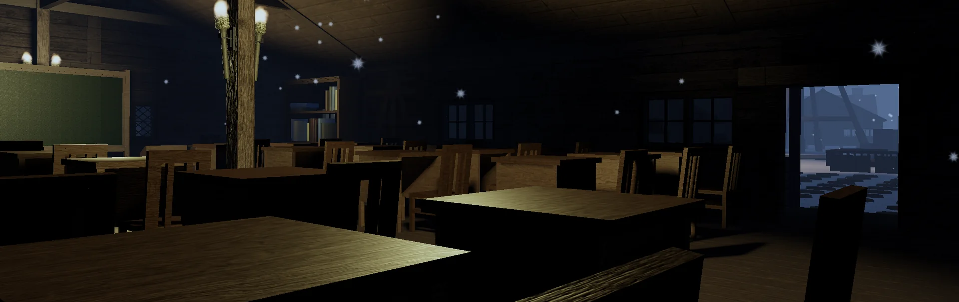 Warm wooden interior during the snowstorm