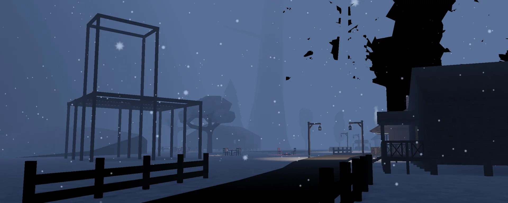 Settlement paths and structures under snowfall